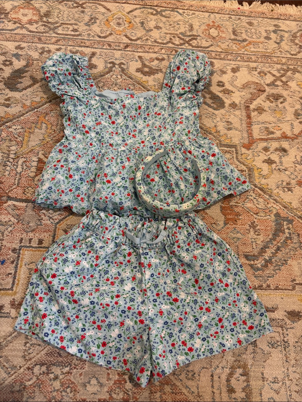 Janie and Jack Light Blue Floral Two-Piece Set with Headband
